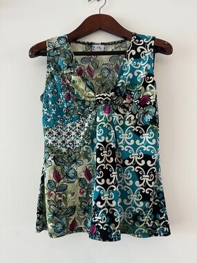 Lily Teal & Green Patterned V-Neck Sleeveless Camisole